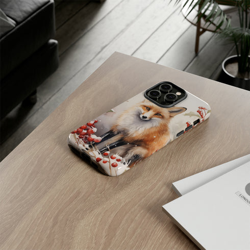 Christmas Fox in a Wreath of Red Berries - Impact Resistant Phone Case